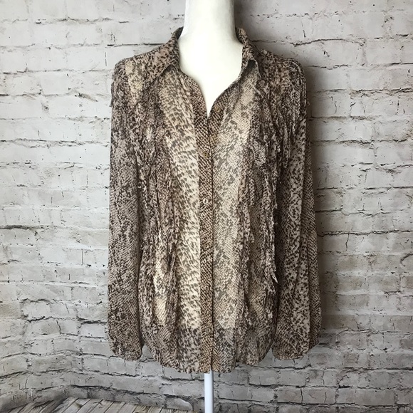 Chico’s sheer leopard print button up - Picture 1 of 8